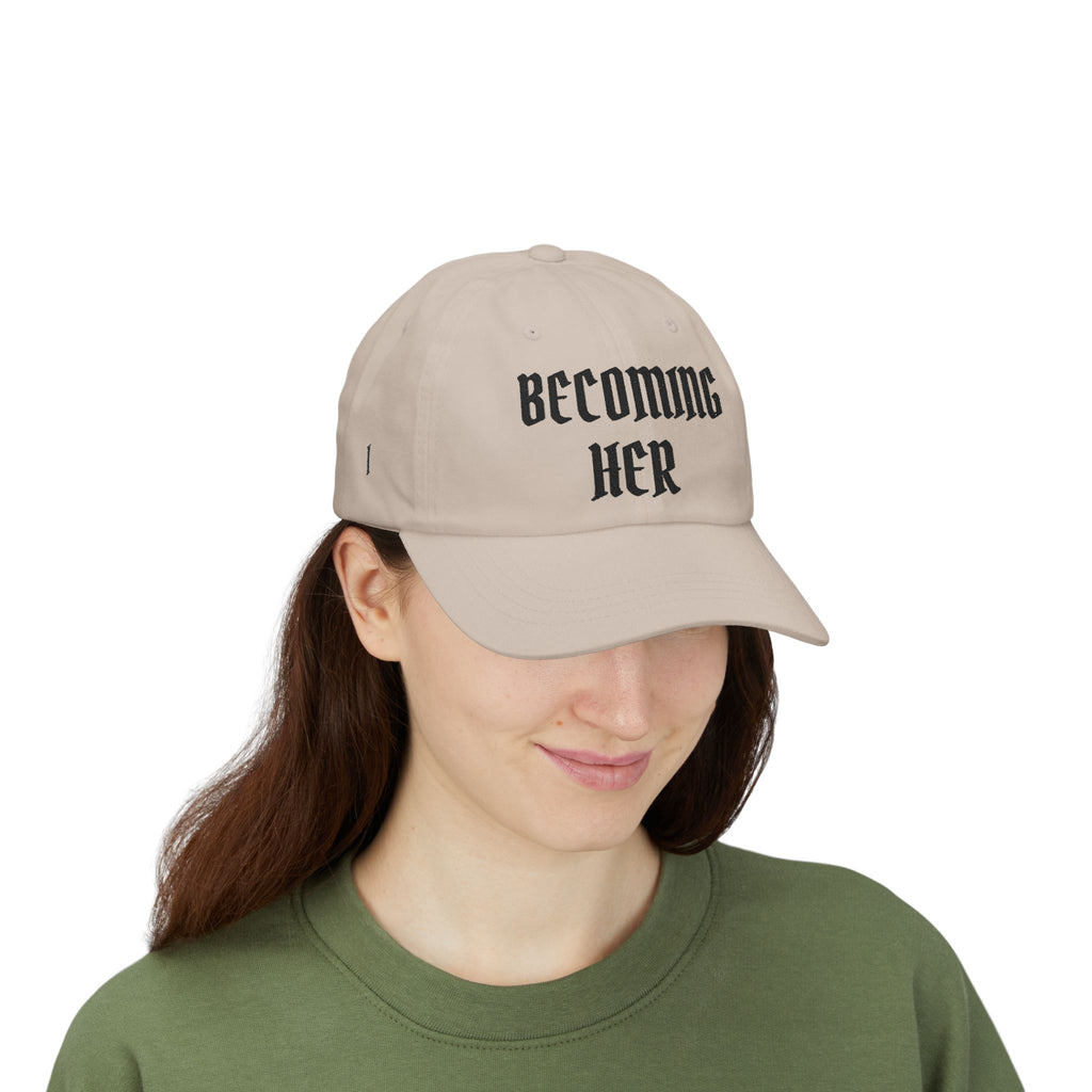 Becoming Her Embroidered Dad Cap — "Becoming Her" Front, "Beautiful" Back