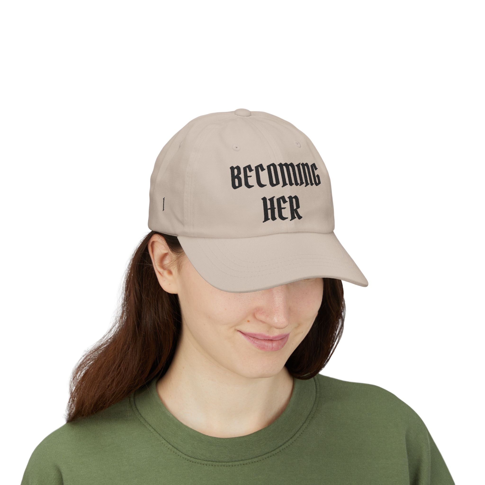 Becoming Her Embroidered Dad Cap — "Becoming Her" Front, "Beautiful" Back