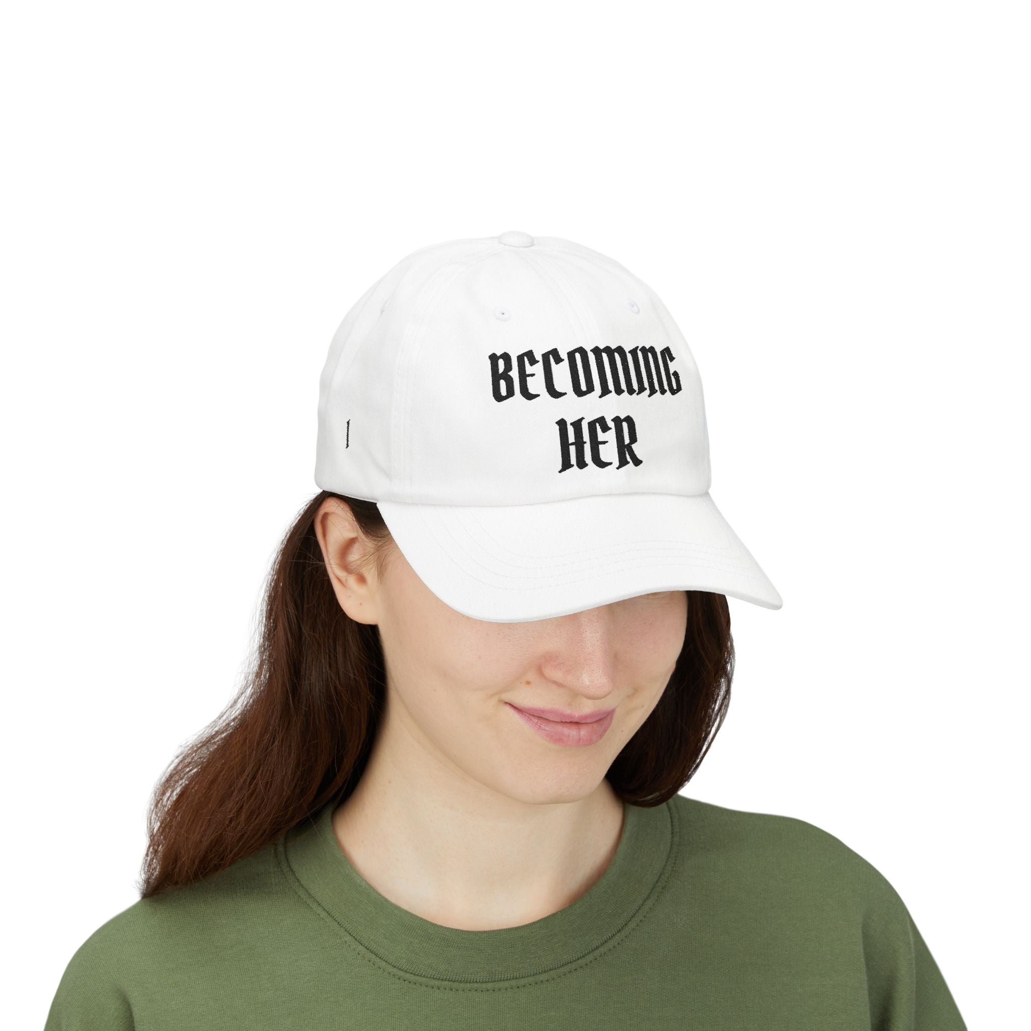 Becoming Her Embroidered Dad Cap — "Becoming Her" Front, "Beautiful" Back