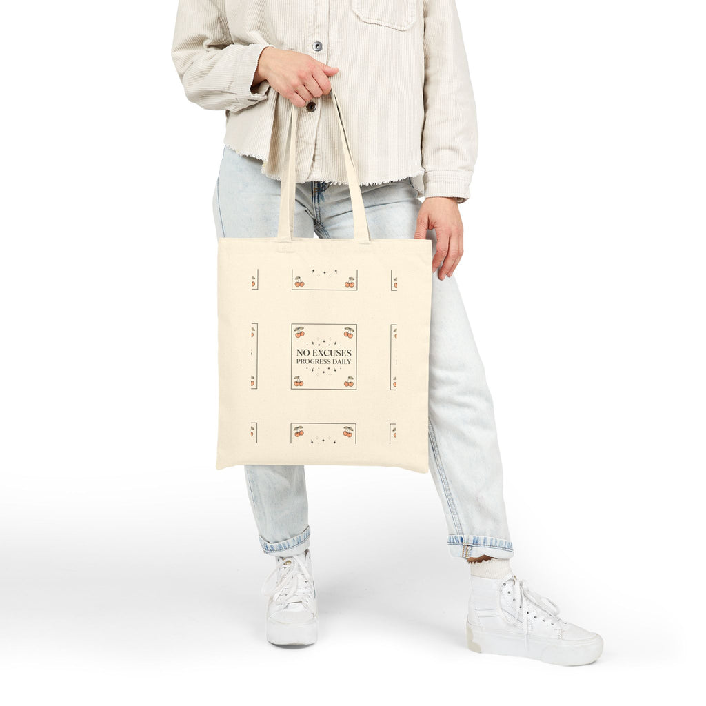Tote Bag — "No Excuses, One Beautiful Day" Floral Canvas Tote