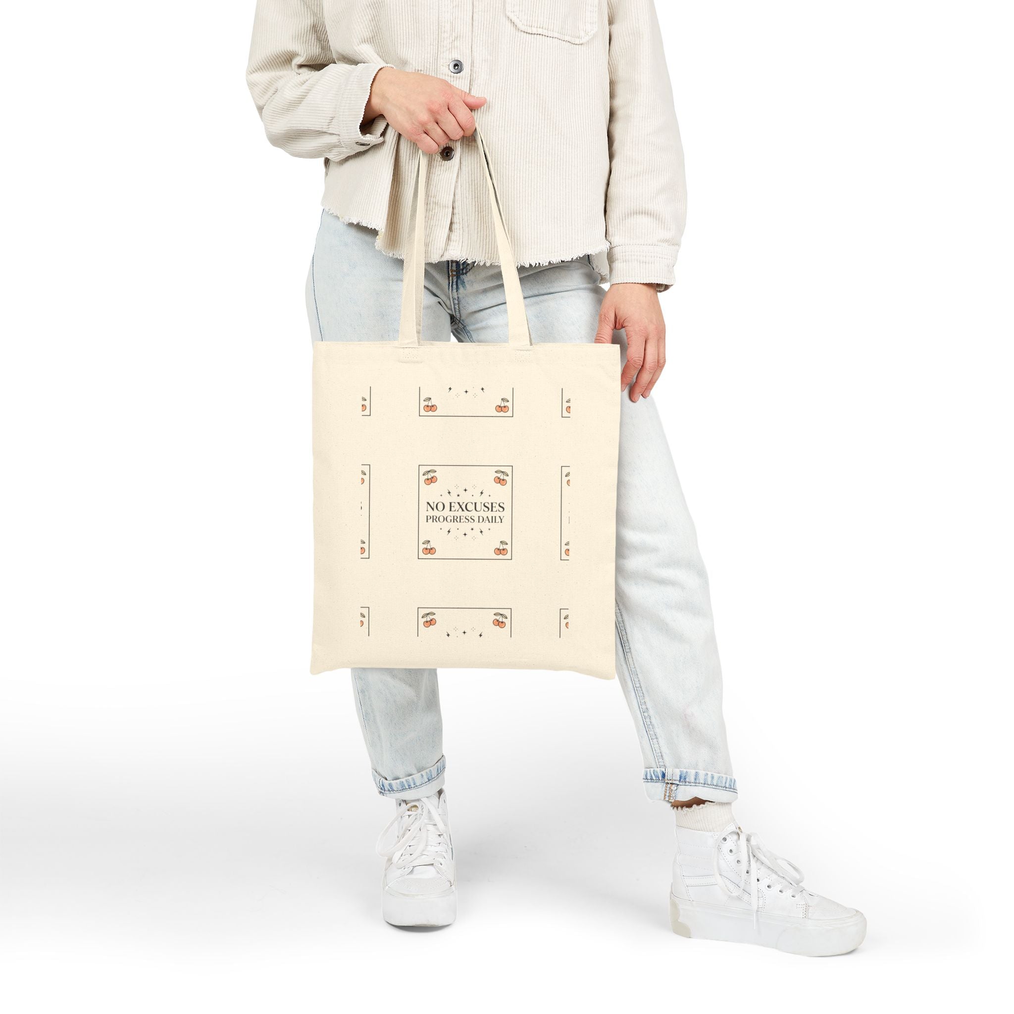 Tote Bag — "No Excuses, One Beautiful Day" Floral Canvas Tote