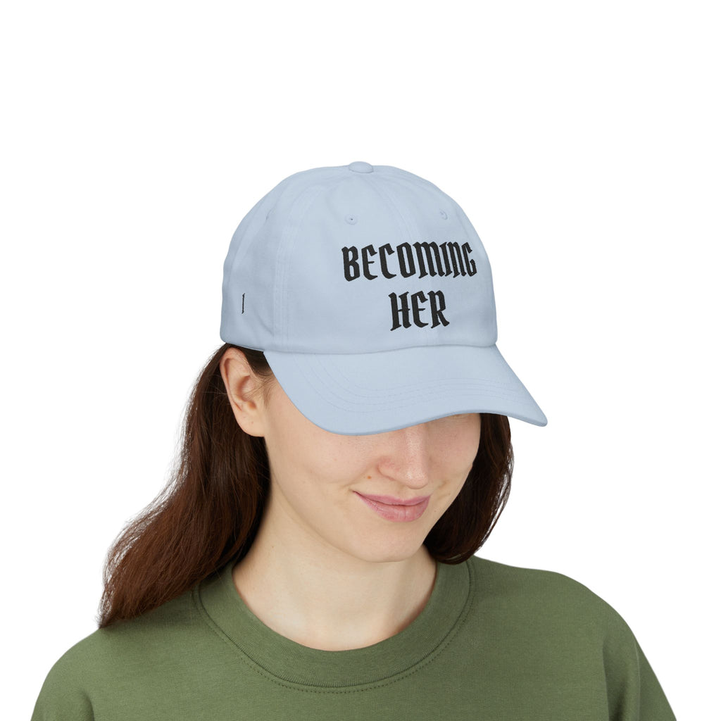Becoming Her Embroidered Dad Cap — "Becoming Her" Front, "Beautiful" Back