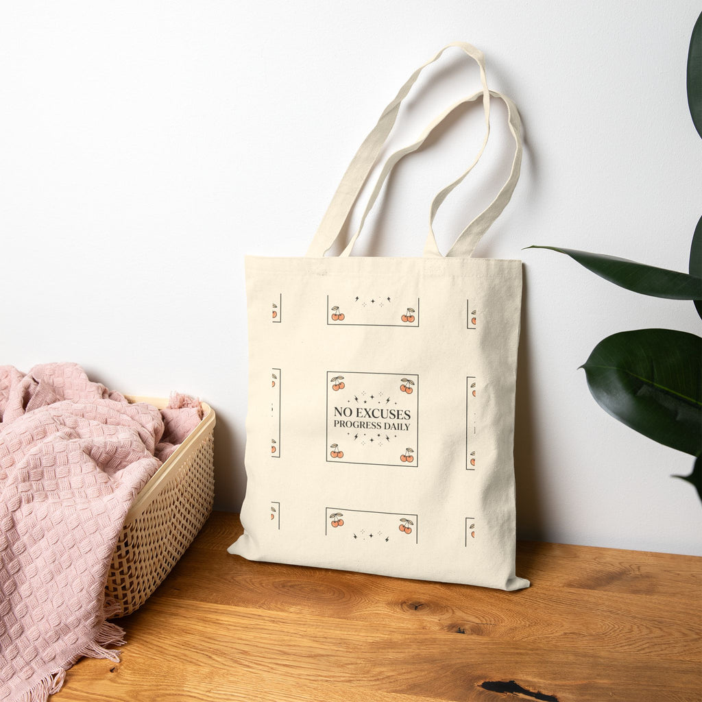 Tote Bag — "No Excuses, One Beautiful Day" Floral Canvas Tote