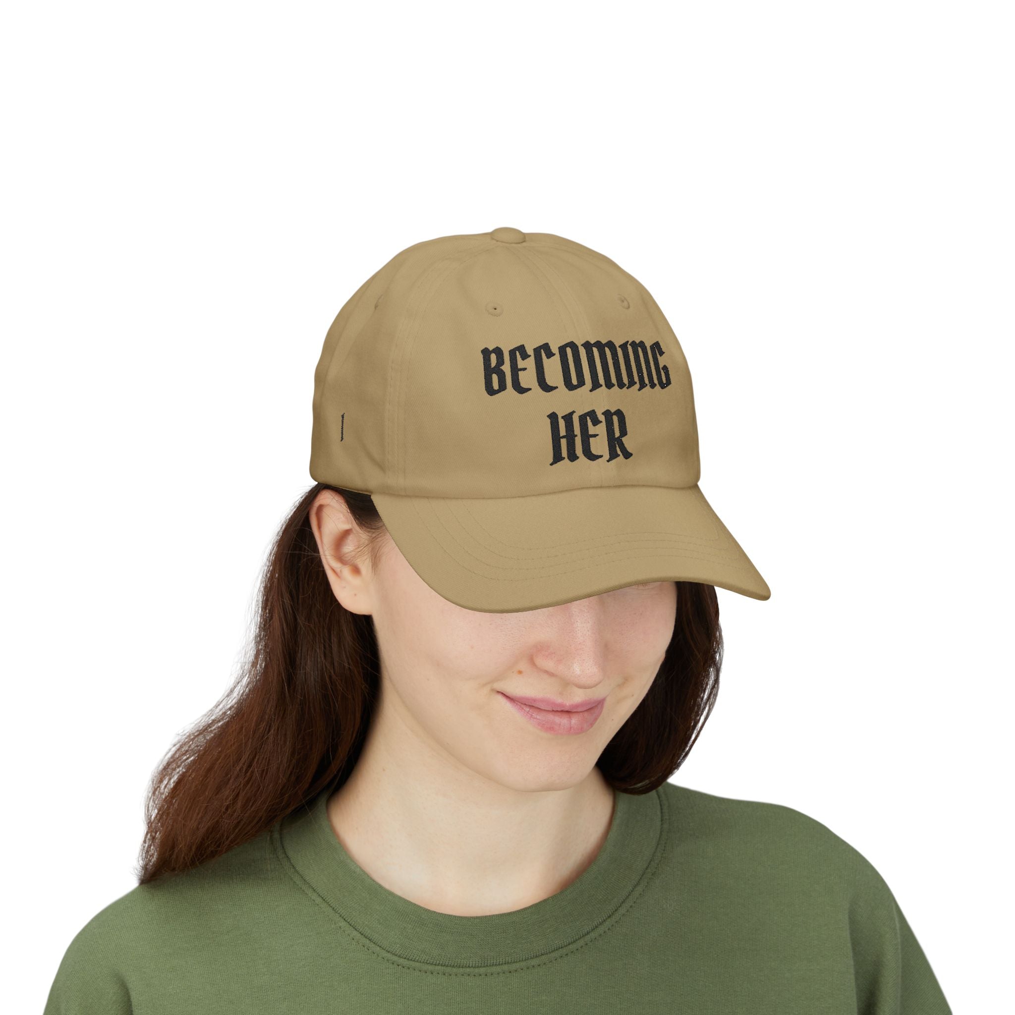Becoming Her Embroidered Dad Cap — "Becoming Her" Front, "Beautiful" Back
